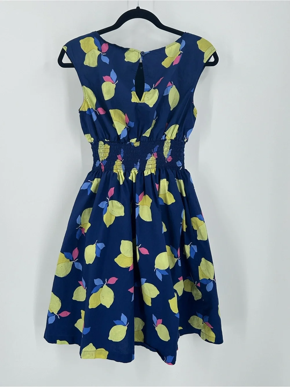 Kate Spade Lemon Zest Blaire Fit & Flare Dress Navy Blue Fruit Print Size 8